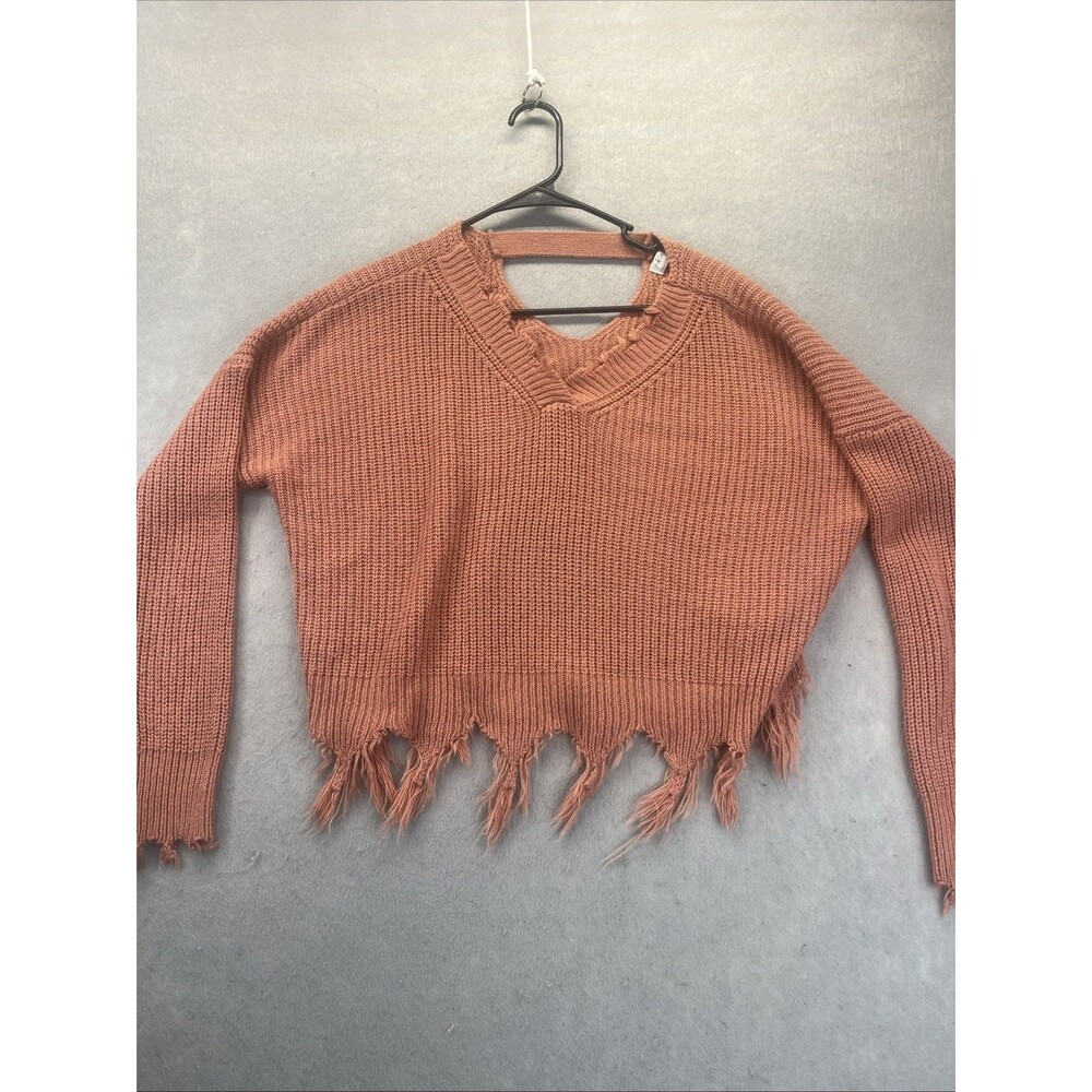 Full Circle Trends  Distressed Crop Knit Sweater Size Large Mauve
